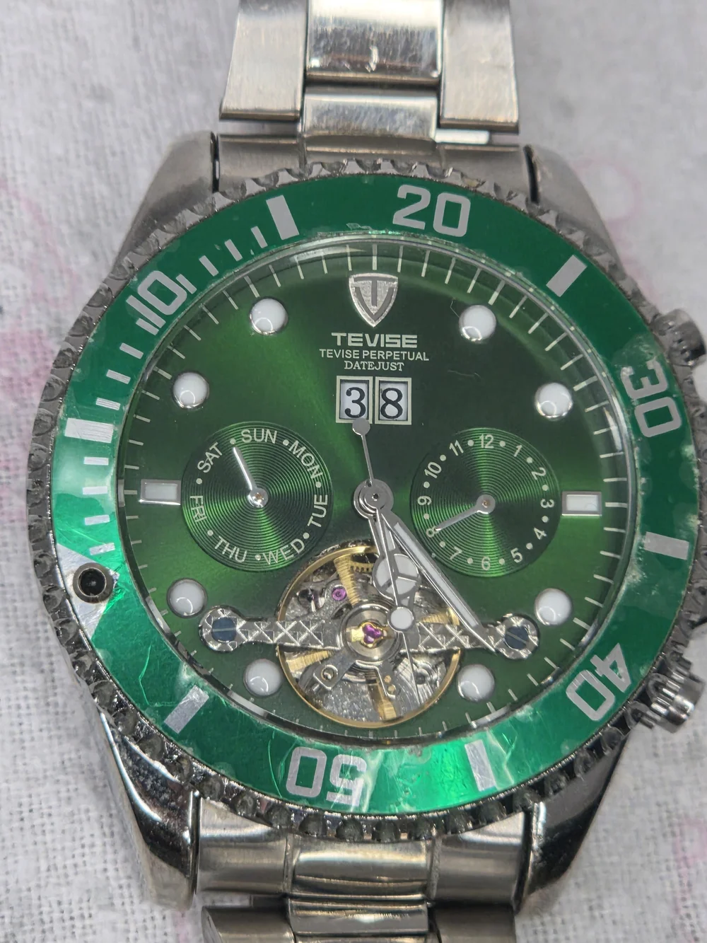 Tevise Men's Green Stainless Steel Automatic Watch